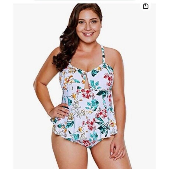 Tropical Floral Print Peplum Multiway One-Piece Swimwear XL Unbranded - Picture 2 of 9